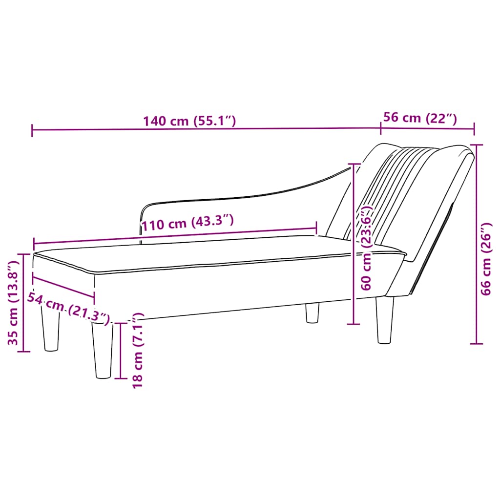 Chaiselongue mit Rechter Armlehne Blau Samt