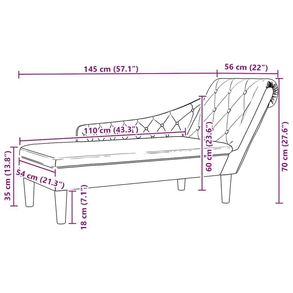 Chaiselongue mit Kissen und Rechter Armlehne Hellgrau Stoff