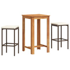 3-tlg. Gartenbar-Set Braun Massivholz Akazie und Poly Rattan