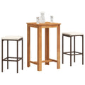 3-tlg. Gartenbar-Set Braun Massivholz Akazie und Poly Rattan