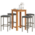 5-tlg. Gartenbar-Set Grau Massivholz Akazie und Poly Rattan