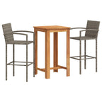 3-tlg. Gartenbar-Set Grau Massivholz Akazie und Poly Rattan