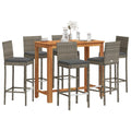 7-tlg. Gartenbar-Set Grau Massivholz Akazie und Poly Rattan