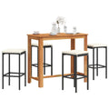 5-tlg. Gartenbar-Set Schwarz Massivholz Akazie und Poly Rattan
