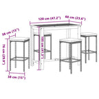 5-tlg. Gartenbar-Set Grau Massivholz Akazie und Poly Rattan