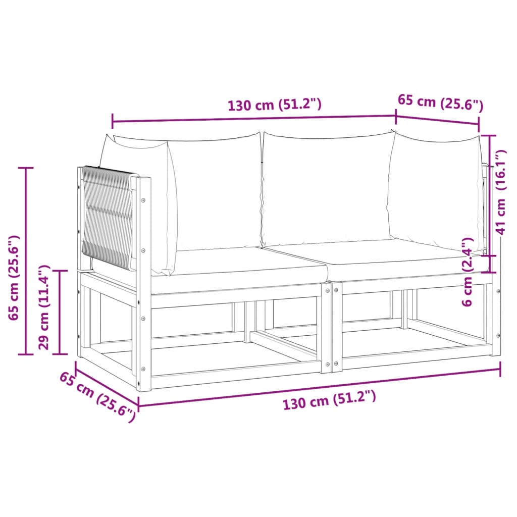 Gartensofas-Ecke mit Kissen 2 Stk. Holz Akazie & Seil