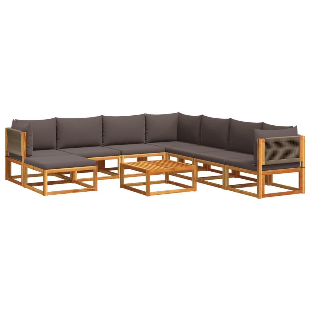 9-tlg. Gartensofa-Set mit Kissen Holz Akazie & Seil
