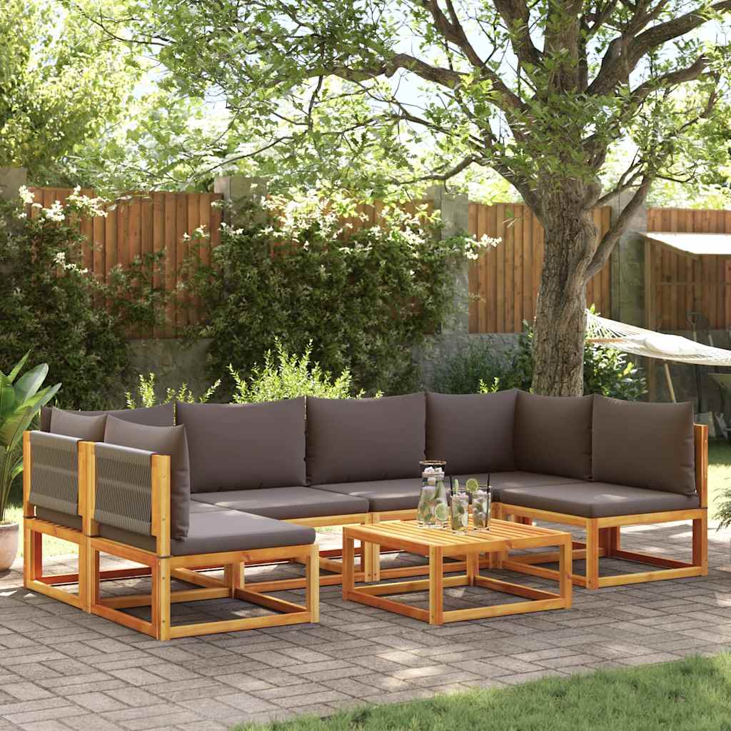 7-tlg. Gartensofa-Set mit Kissen Holz Akazie & Seil