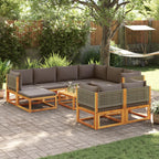 10-tlg. Gartensofa-Set mit Kissen Holz Akazie & Rattan