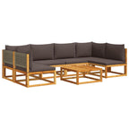 7-tlg. Gartensofa-Set mit Kissen Holz Akazie & Rattan
