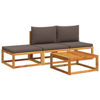 4-tlg. Gartensofa-Set mit Kissen Holz Akazie & Rattan