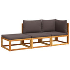 3-tlg. Gartensofa-Set mit Kissen Holz Akazie & Rattan