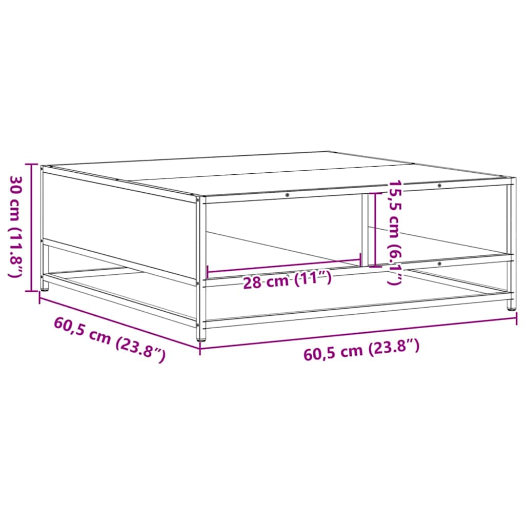 Couchtisch Sonoma-Eiche 60,5x60,5x30cm Holzwerkstoff und Metall