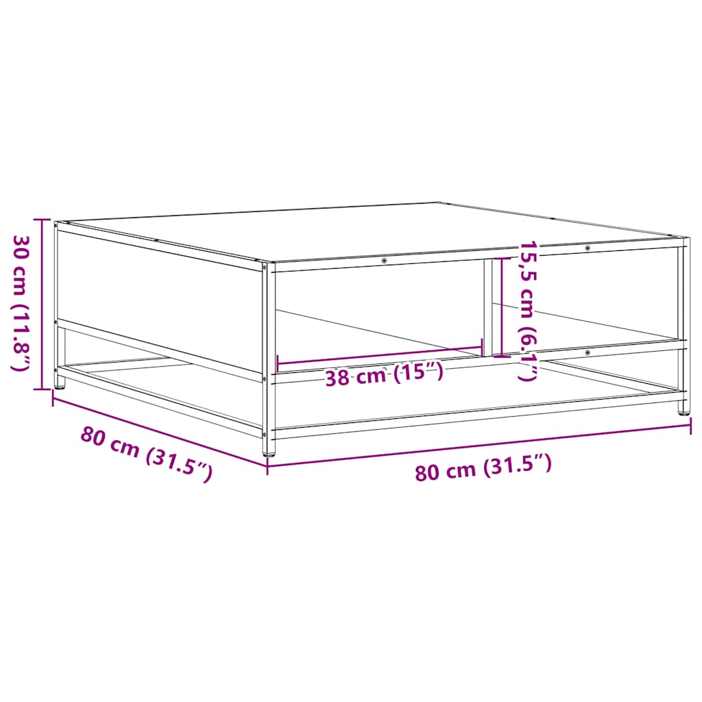 Couchtisch Schwarz 80x80x30 cm Holzwerkstoff und Metall