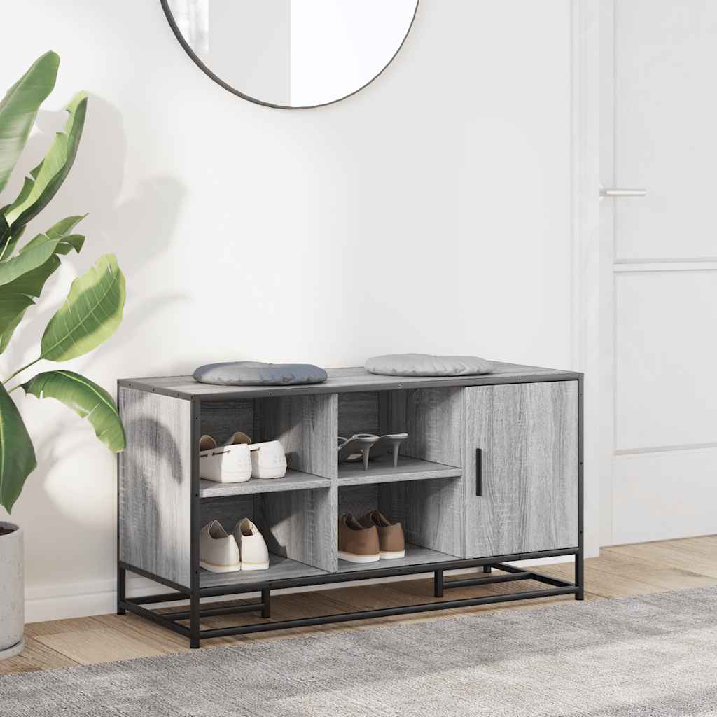 Schuhbank Grau Sonoma 100x40x53,5 cm Holzwerkstoff und Metall