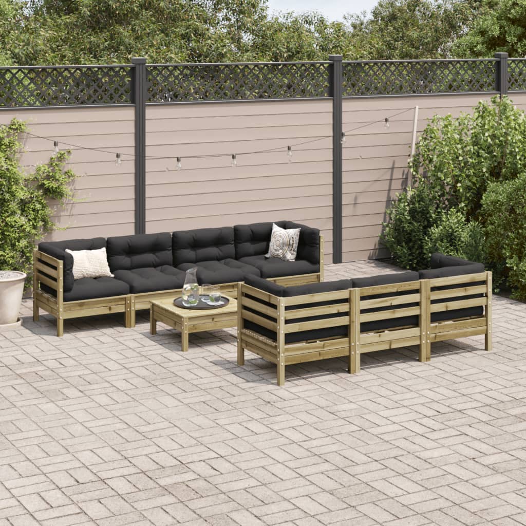 8-tlg. Garten-Sofagarnitur mit Kissen Kiefernholz Imprägniert