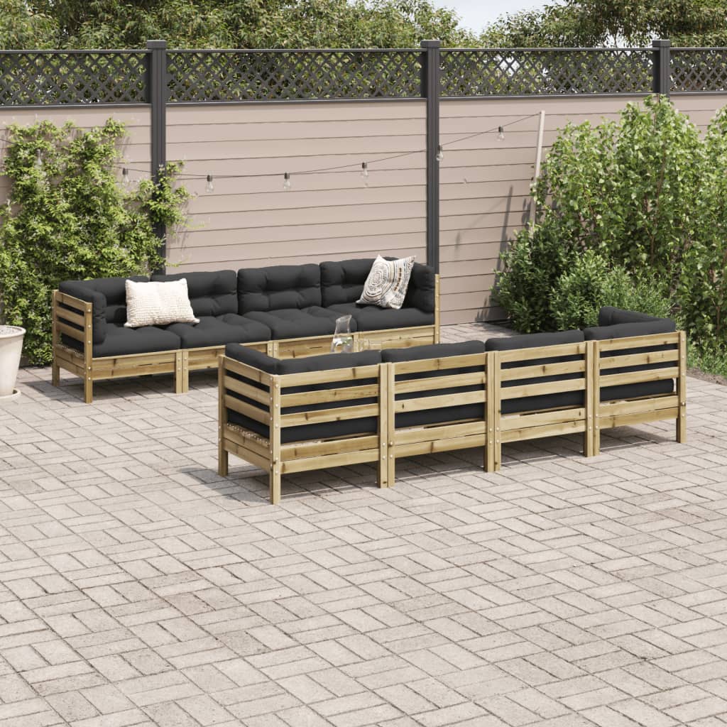 9-tlg. Garten-Sofagarnitur mit Kissen Kiefernholz Imprägniert