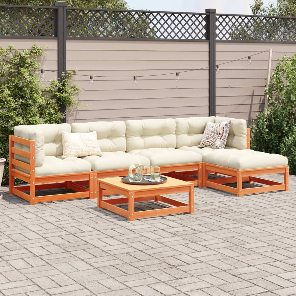 6-tlg. Garten-Sofagarnitur mit Kissen Wachsbraun Kiefernholz
