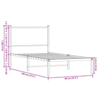 Metallbett ohne Matratze Braun Eichen-Optik 75x190 cm