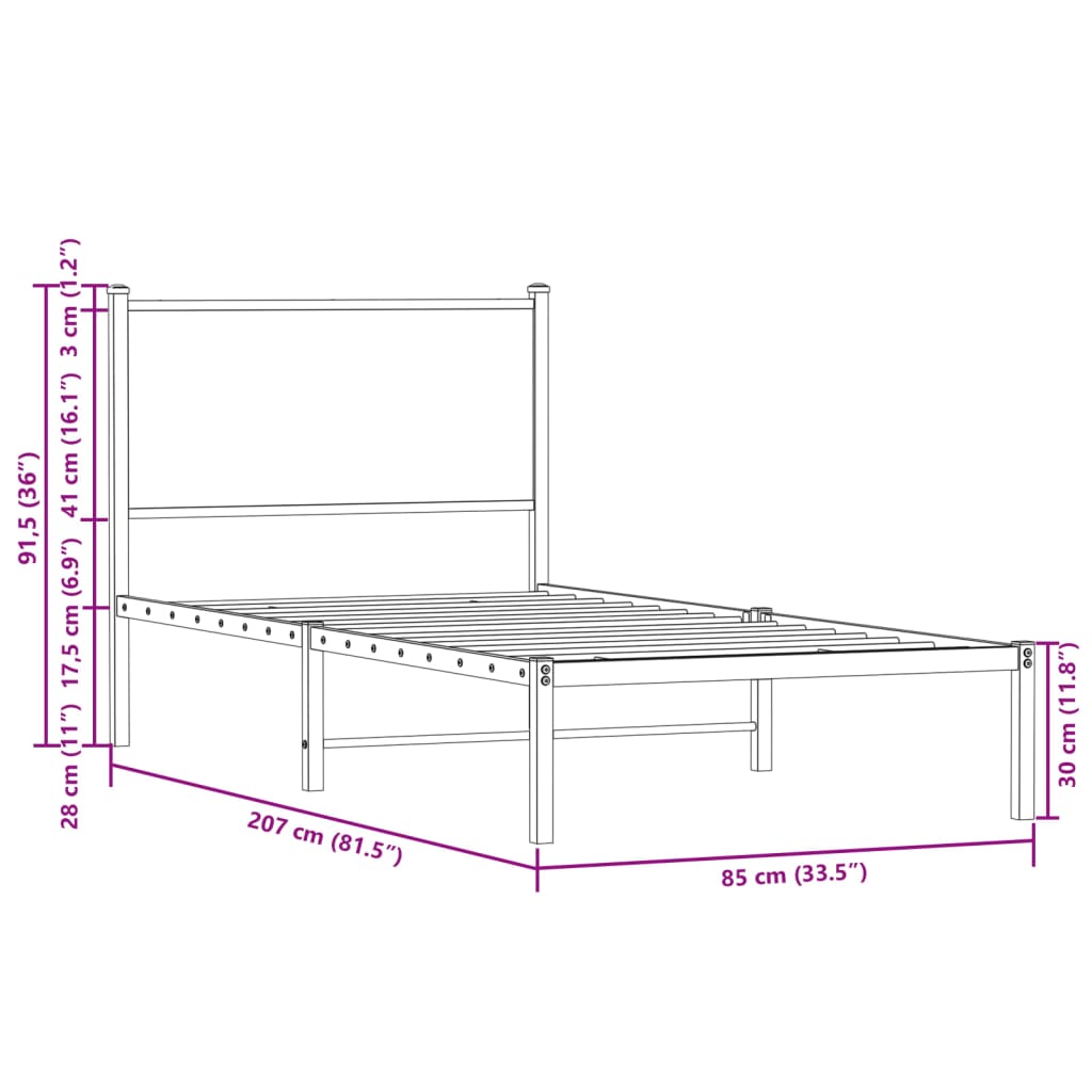 Metallbett ohne Matratze Braun Eichen-Optik 80x200 cm