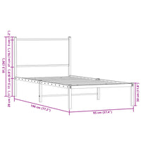 Metallbett ohne Matratze Braun Eichen-Optik 90x190 cm