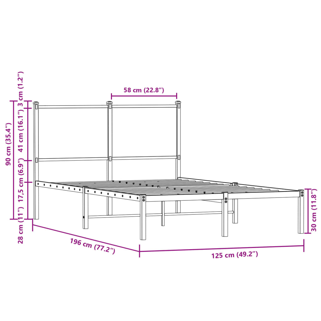 Metallbett ohne Matratze Braun Eichen-Optik 120x190 cm