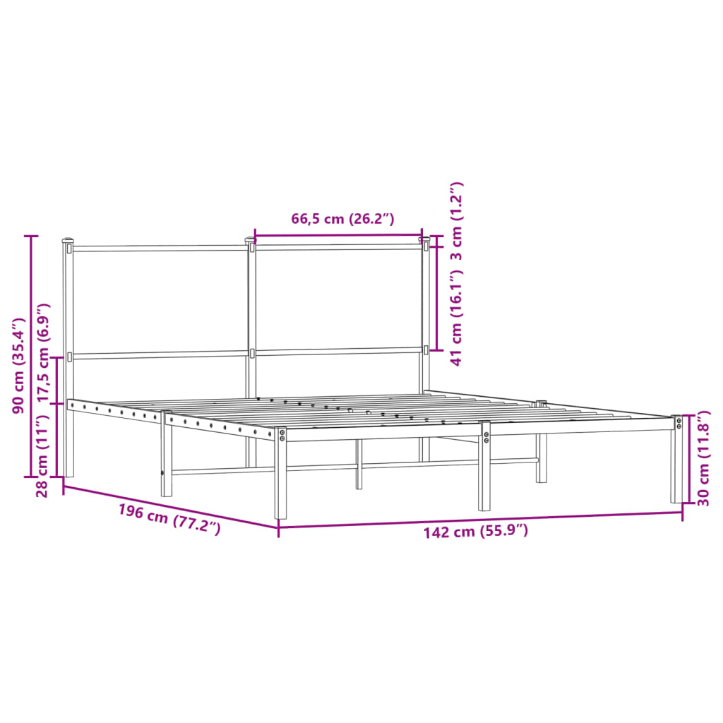 Metallbett ohne Matratze Braun Eichen-Optik 137x190 cm