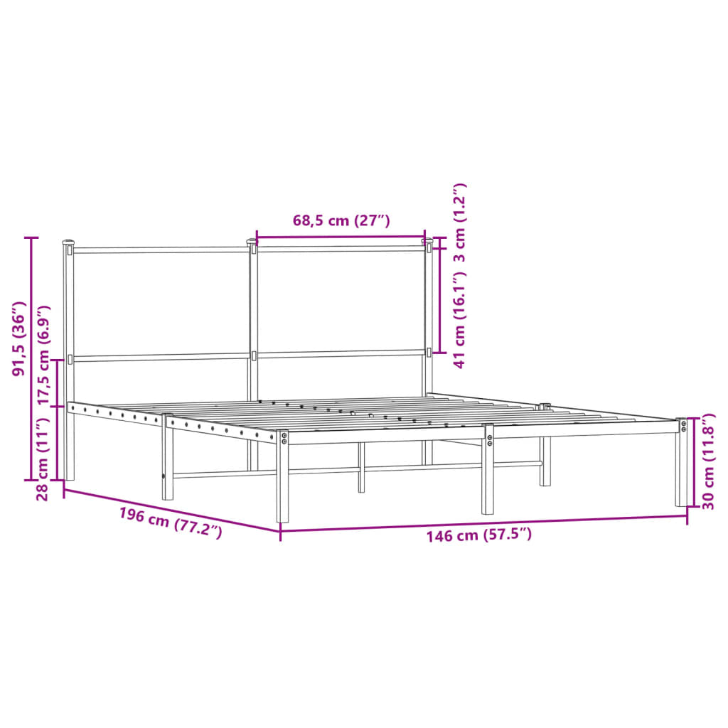 Metallbett ohne Matratze Braun Eichen-Optik 140x190 cm