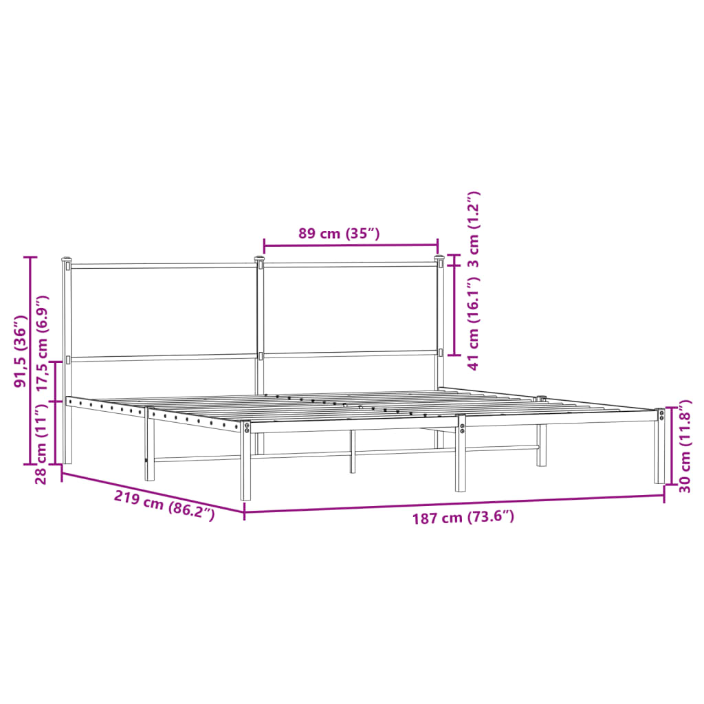 Metallbett ohne Matratze Braun Eichen-Optik 183x213 cm