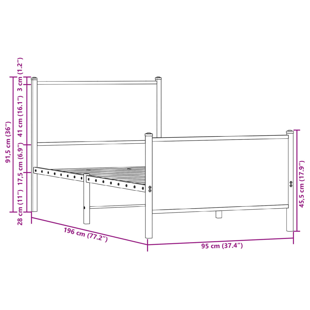 Metallbett ohne Matratze Braun Eichen-Optik 90x190 cm