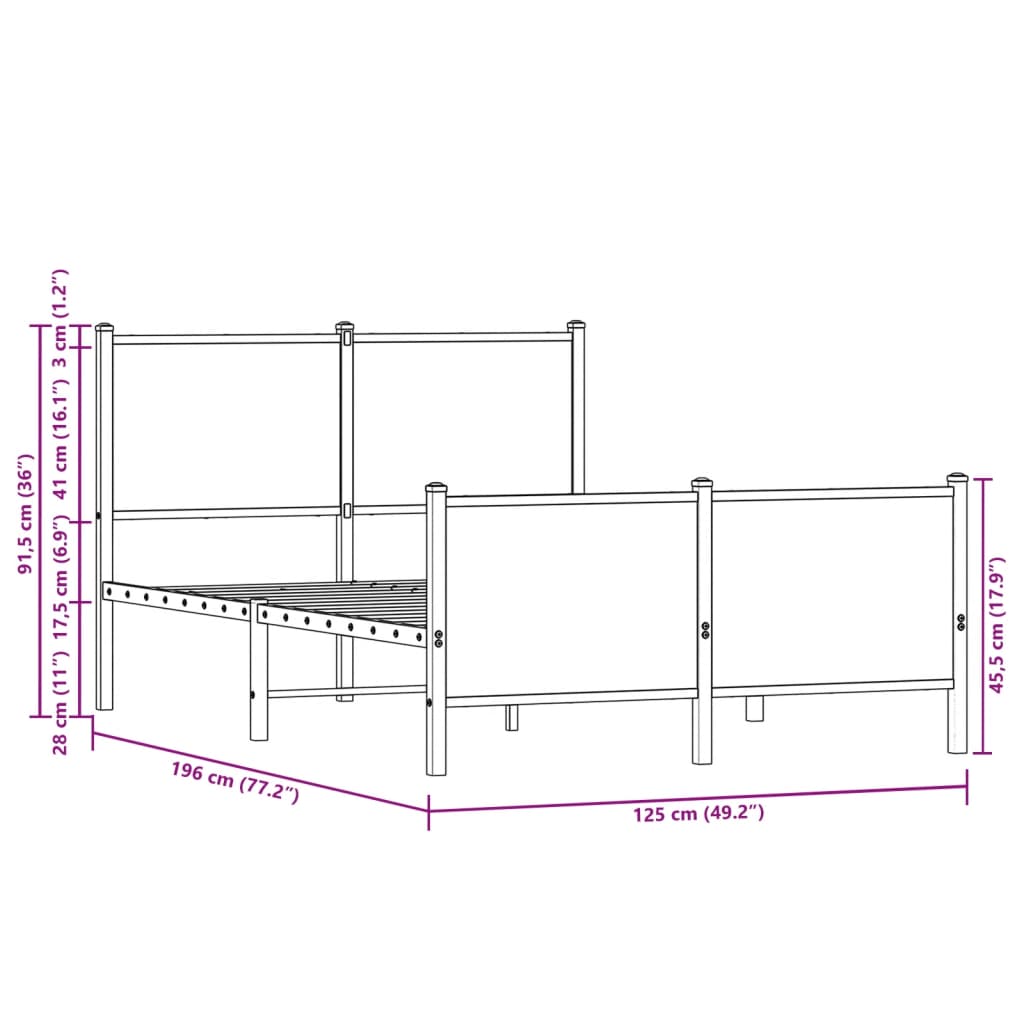 Metallbett ohne Matratze Braun Eichen-Optik 120x190 cm