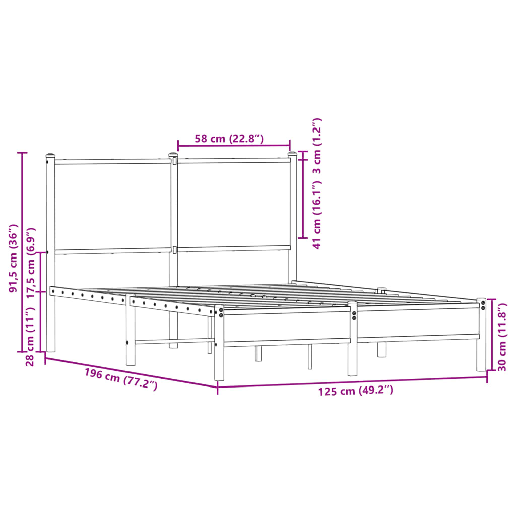 Metallbett ohne Matratze Braun Eichen-Optik 120x190 cm