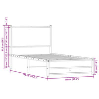 Metallbett ohne Matratze Braun Eichen-Optik 75x190 cm