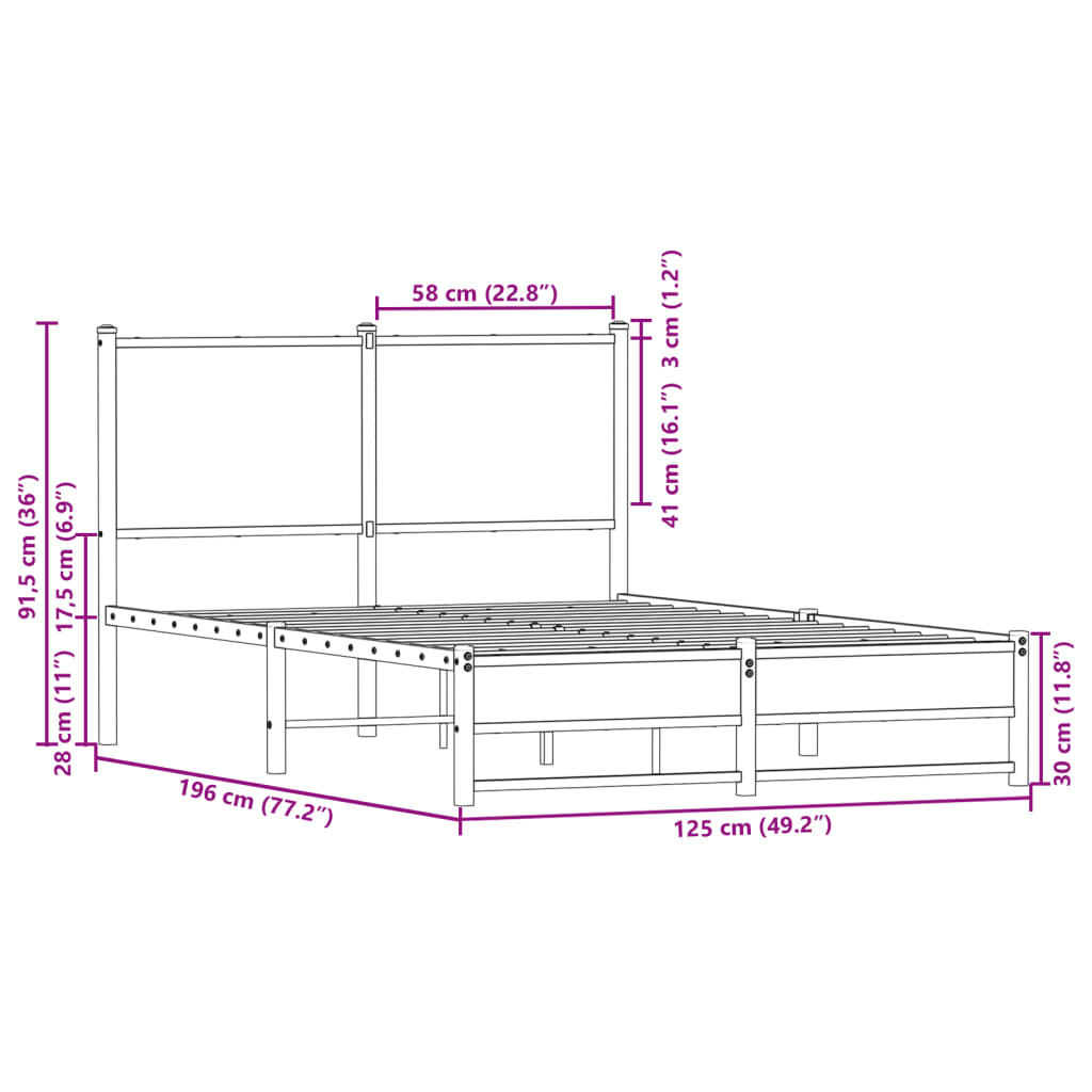 Metallbett ohne Matratze Braun Eichen-Optik 120x190 cm