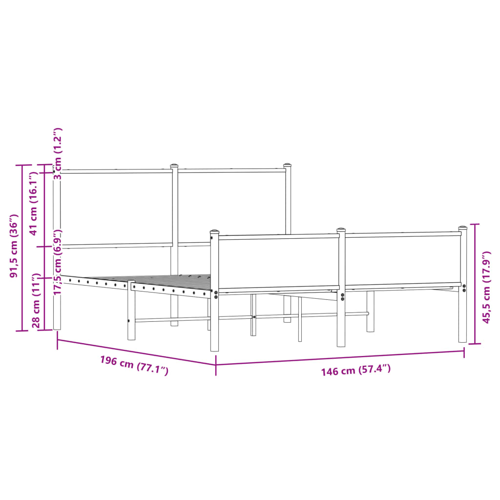 Metallbett ohne Matratze Eichen-Optik 140x190 cm