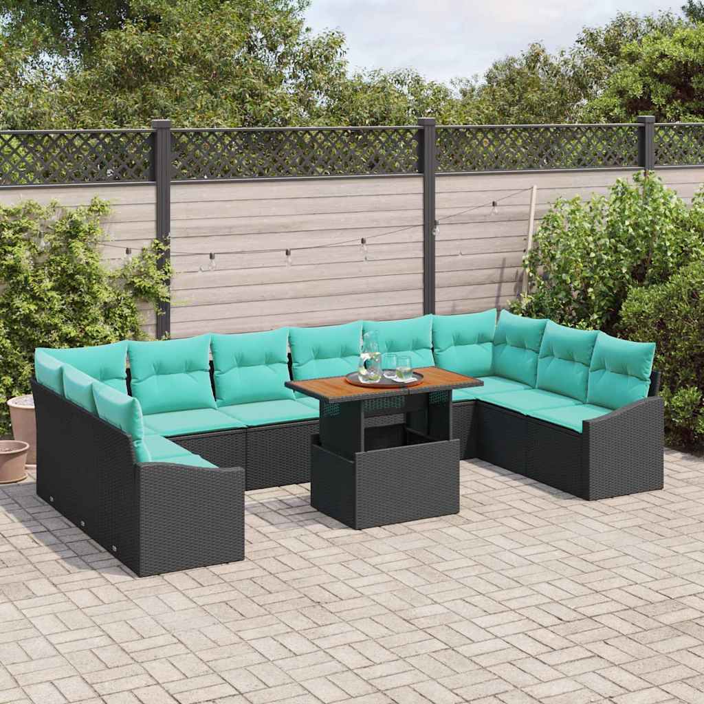 Garten Essgruppe mit Kissen 11 pcs Schwarz und Teal