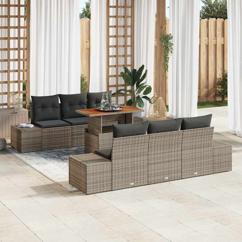 Garten Essgruppe mit Kissen 7 pcs Grau und Braun