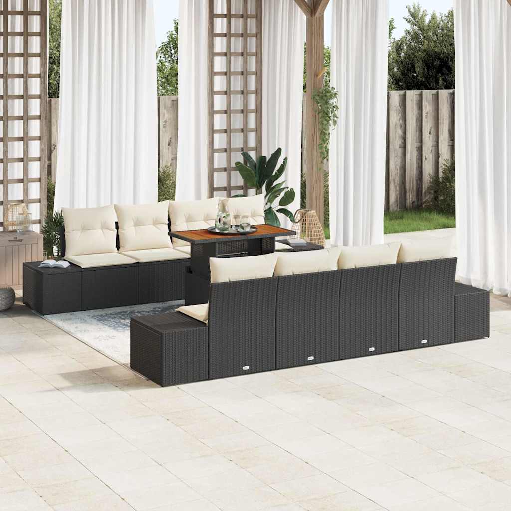 Garten Essgruppe mit Kissen 9 pcs Schwarz und Creme