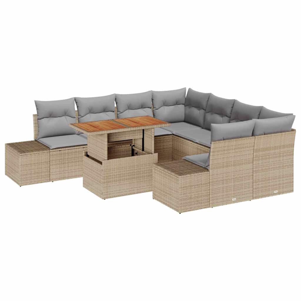 Garten Essgruppe mit Kissen 9 pcs Beige und Grau