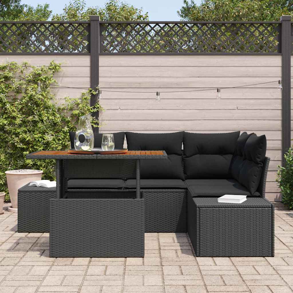 Garten-Sofa-Set mit Kissen mit Kissen 5 pcs Schwarz und Braun
