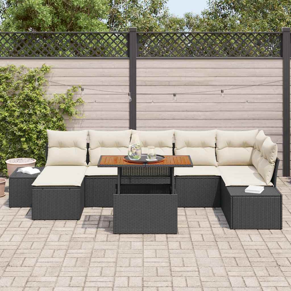 Garten-Sofa-Set mit Kissen 8 pcs Schwarz und Creme