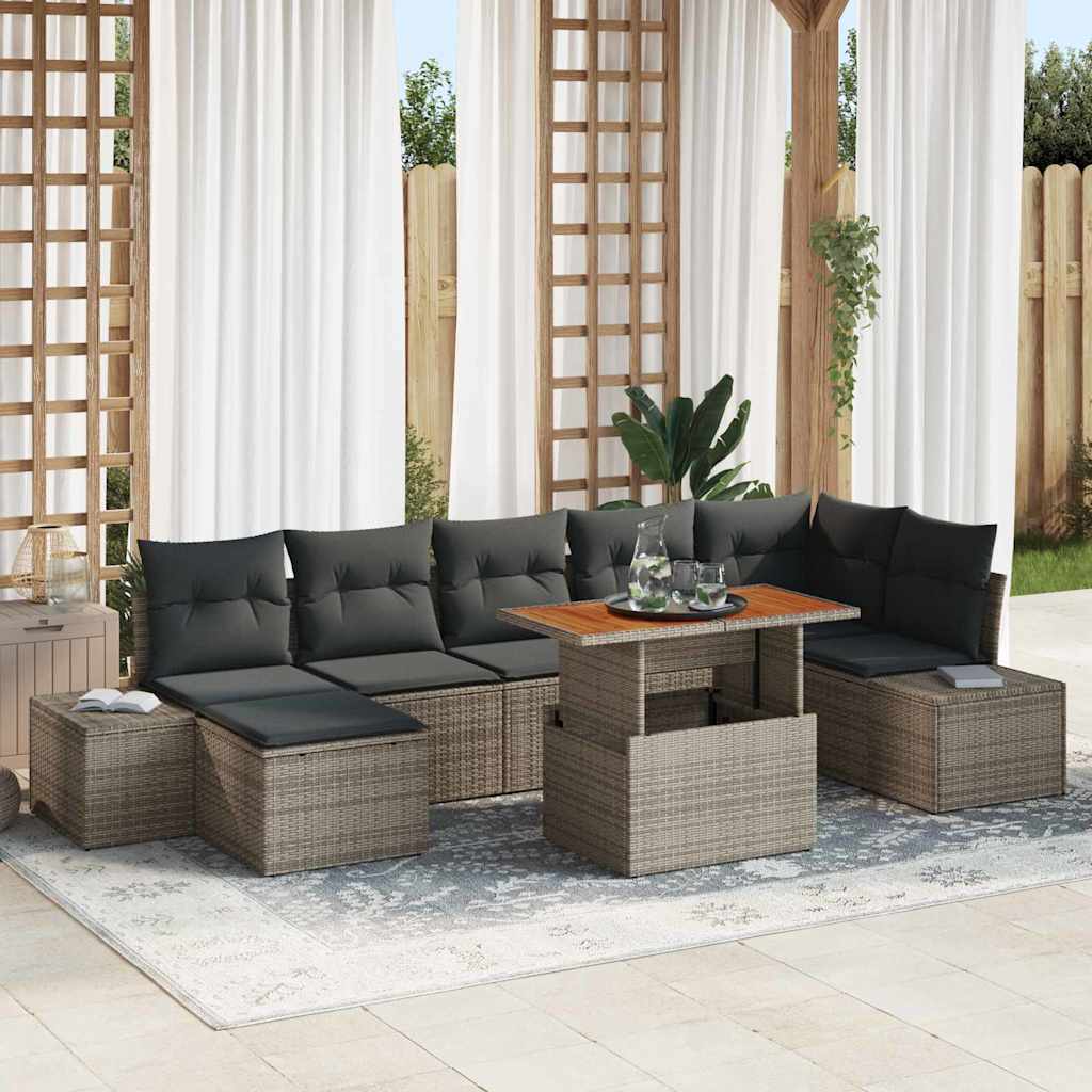 Garten-Sofa-Set mit Kissen 8 pcs Grau und Braun