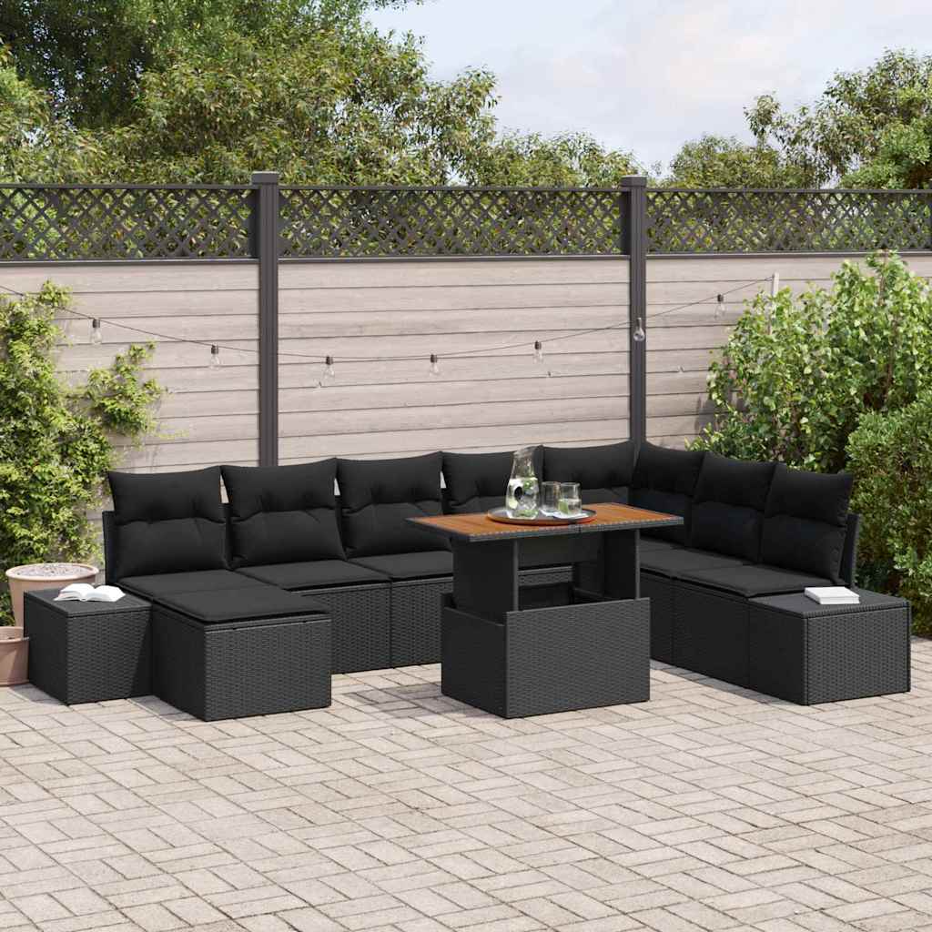 Garten Essgruppe mit Kissen 9 pcs Schwarz und Braun