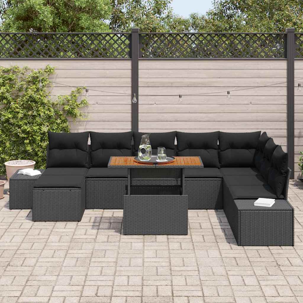 Garten Essgruppe mit Kissen 9 pcs Schwarz und Braun