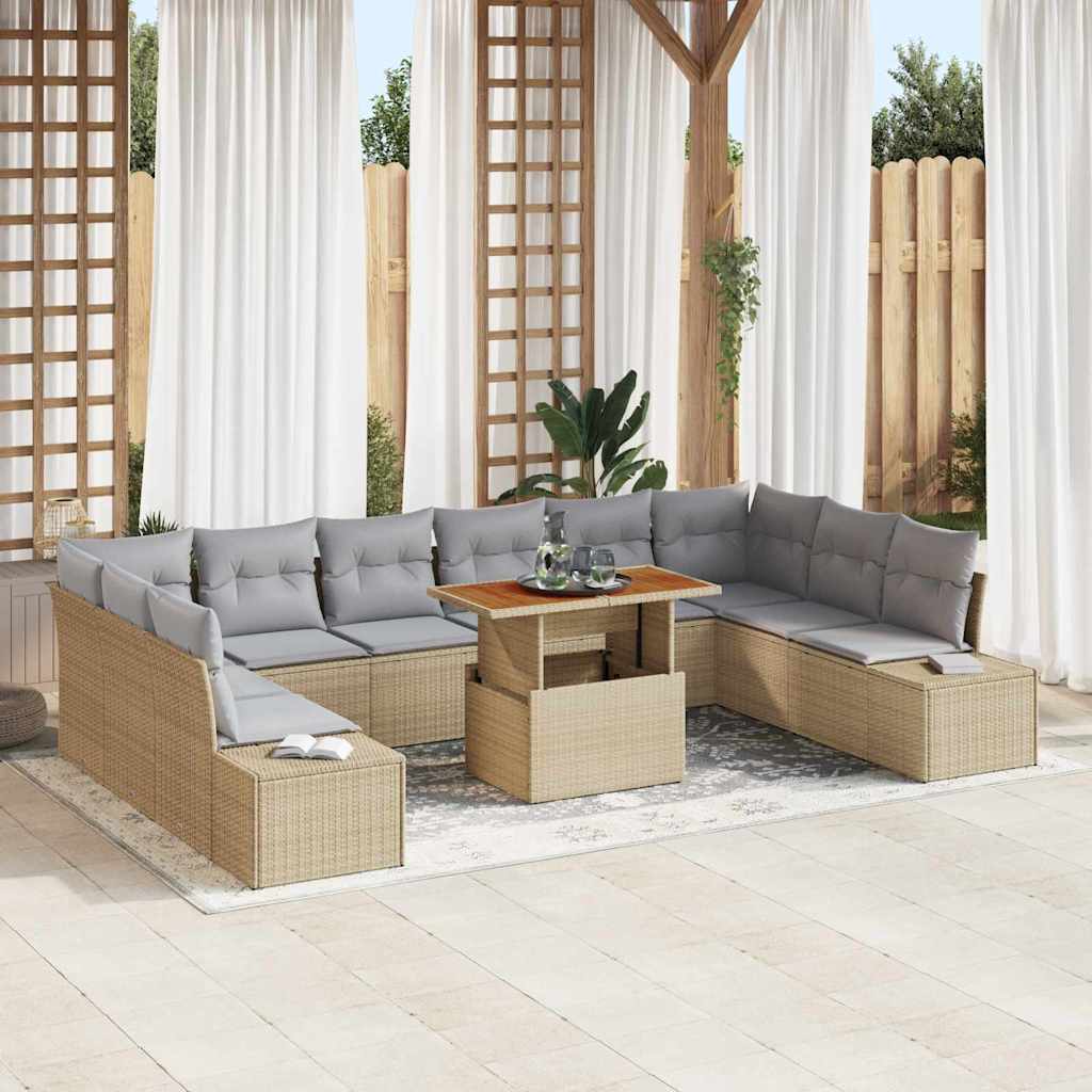 Garten-Sofa-Set mit Kissen 11 pcs Beige und Grau