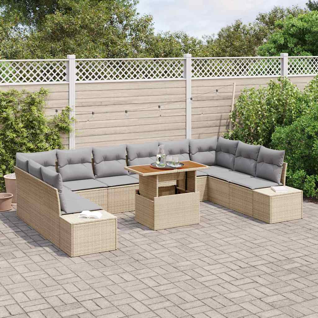 Garten-Sofa-Set mit Kissen 11 pcs Beige und Grau