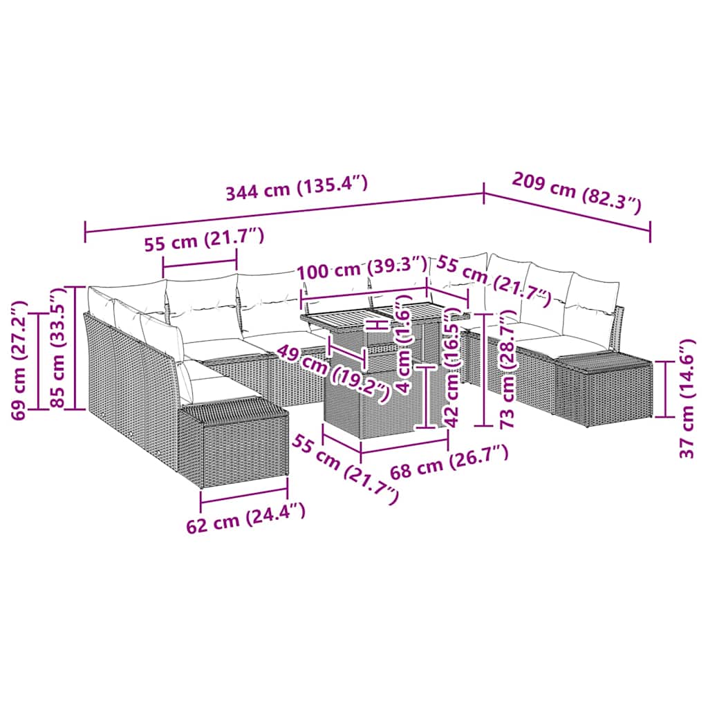 Garten-Sofa-Set mit Kissen 11 pcs Beige und Grau