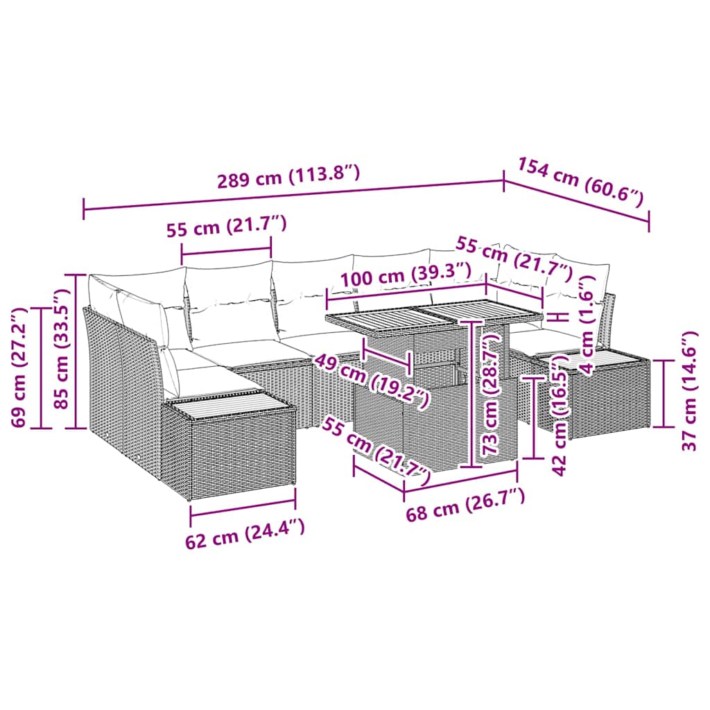 Garten Essgruppe mit Kissen 8 pcs Beige und Creme