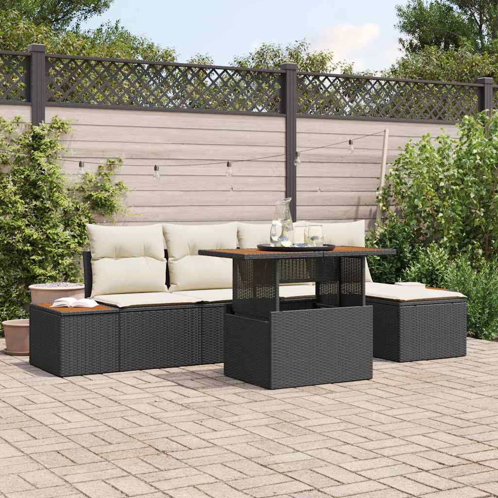 Garten Essgruppe mit Kissen 6 pcs Schwarz und Beige