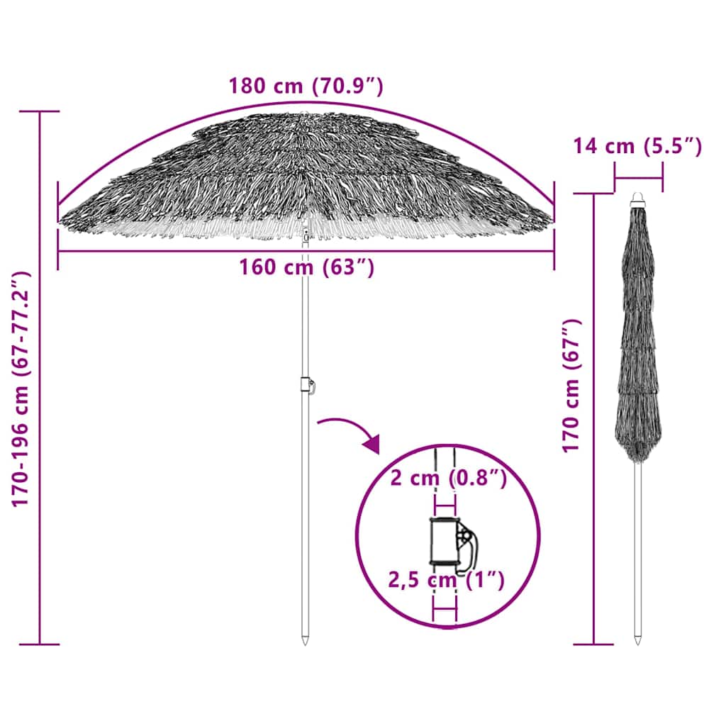 Garten-Sonnenschirm Natur 160 x 160 x 196 cm